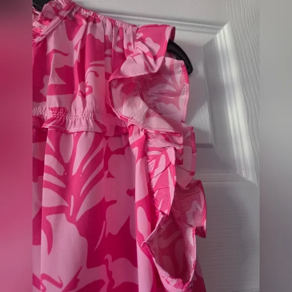 Vibrant Pink Floral Ruffle Blouse Size L By Maison D'Amelie NWT - Picture 5 of 6